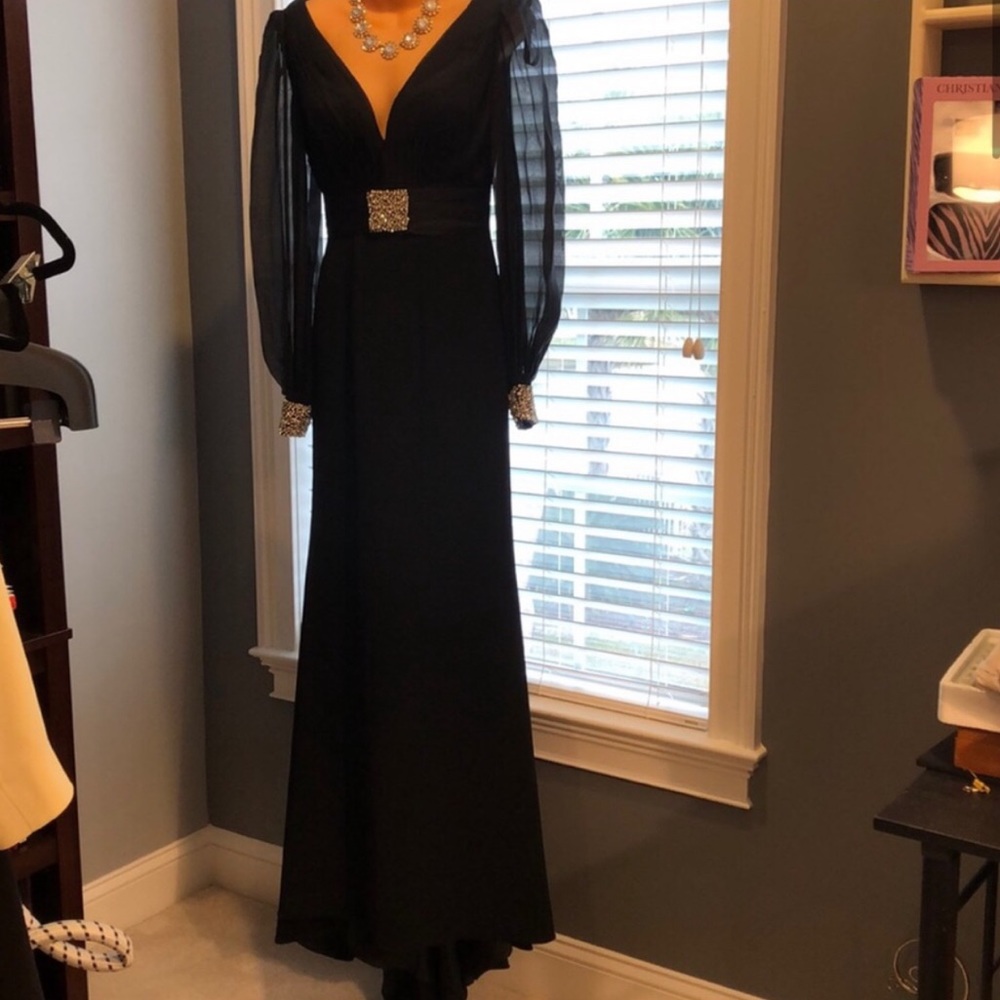 Black Sheer Long Sleeve Gown Sherri Hill
